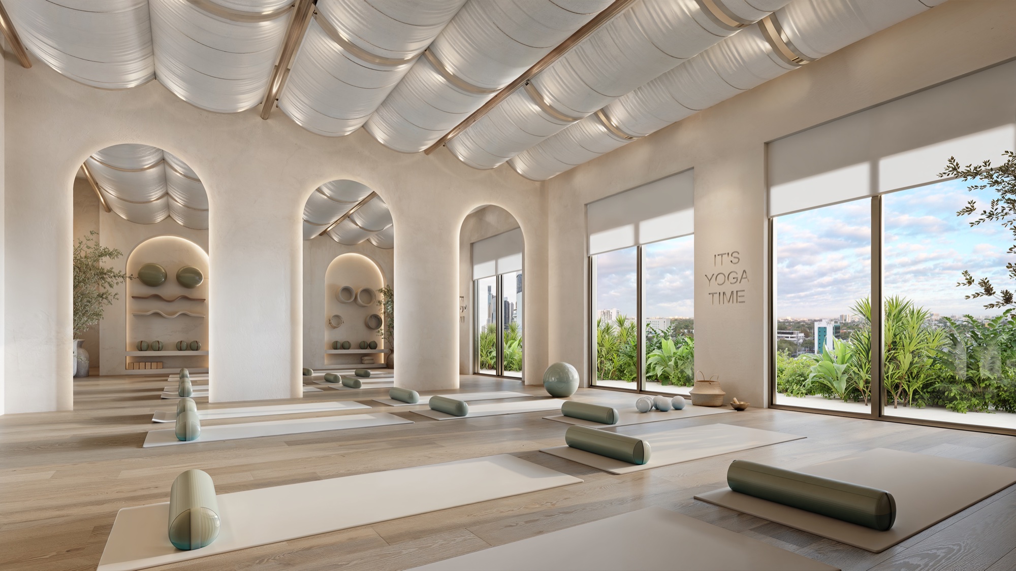 Dedicated yoga studio with natural light.